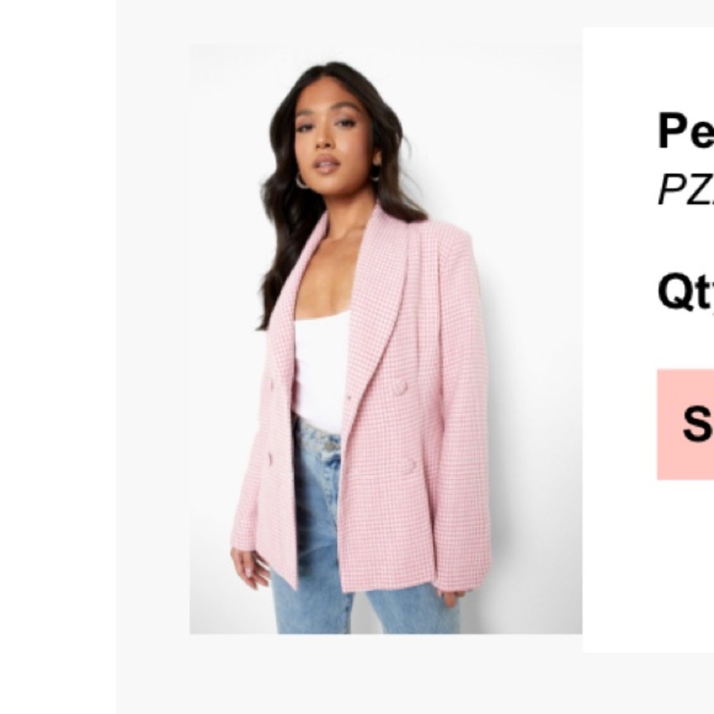 Boohoo Petite Dogtooth Flannel Double Breasted Blazer